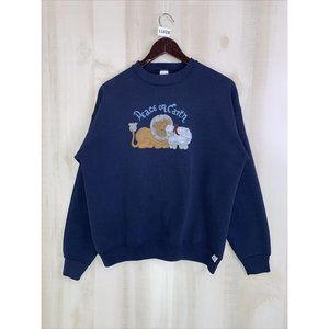 Vintage 90s Discus Athletic “Peace On Earth” Blue Graphic Women’s Sweatshirt Lrg